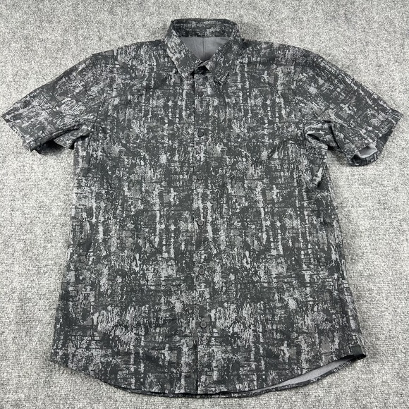 lululemon athletica Other - Lululemon‎ Shirt Mens Large Gray Abstract Short Sleeve Button Up Performance